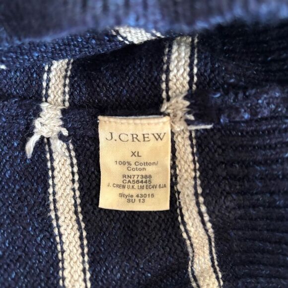 J. Crew 100% Cotton Crew Neck Preppy Navy White Striped Sweater - Picture 7 of 8
